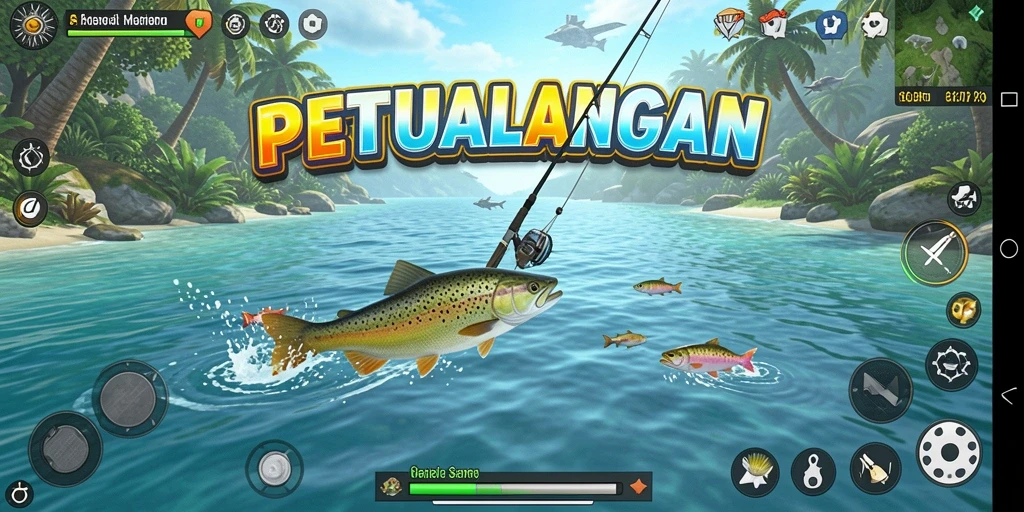 Screenshot utama dari gameplay 6CF yang menunjukkan pengalaman memancing yang seru.