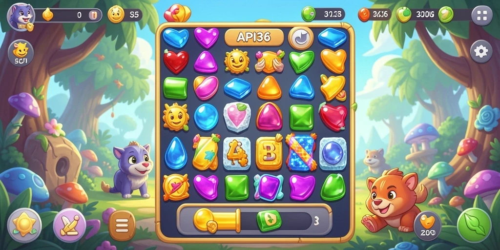 Tangkapan layar gameplay API36 yang menampilkan aksi mencocokkan elemen Match-3.