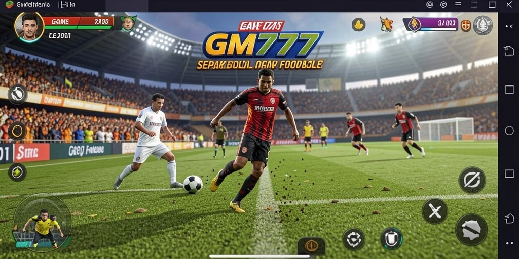 Screenshot gameplay GM777 menampilkan aksi seru sepak bola.