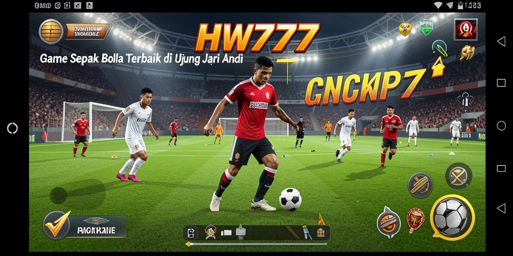 Tampilan gambar utama HW777 menampilkan pemain dalam aksi bermain sepak bola.