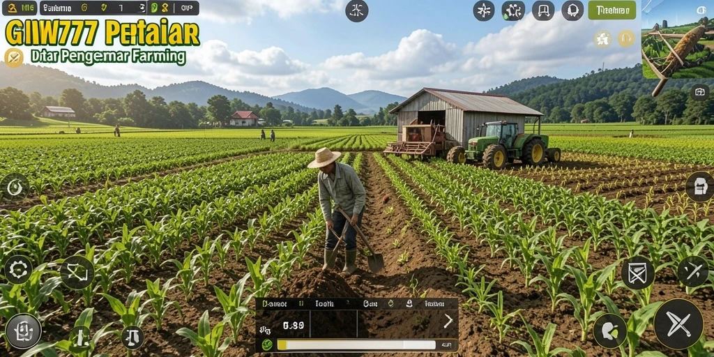 Gameplay IW777 yang menarik dengan bertani dan mengelola lahan pertanian.