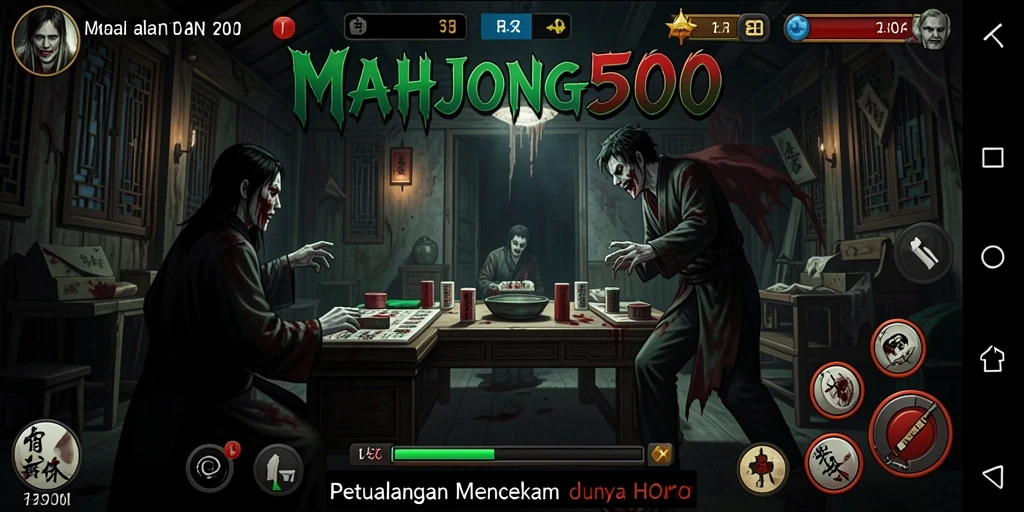 Gameplay menegangkan MAHJONG500 dalam suasana gelap dan mencekam.